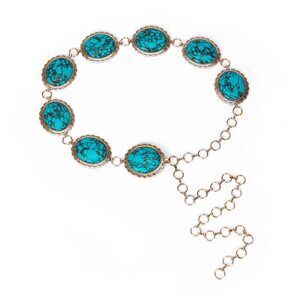1793 Western Concho Fashion Stone Chain Belt Flower (turquoise)